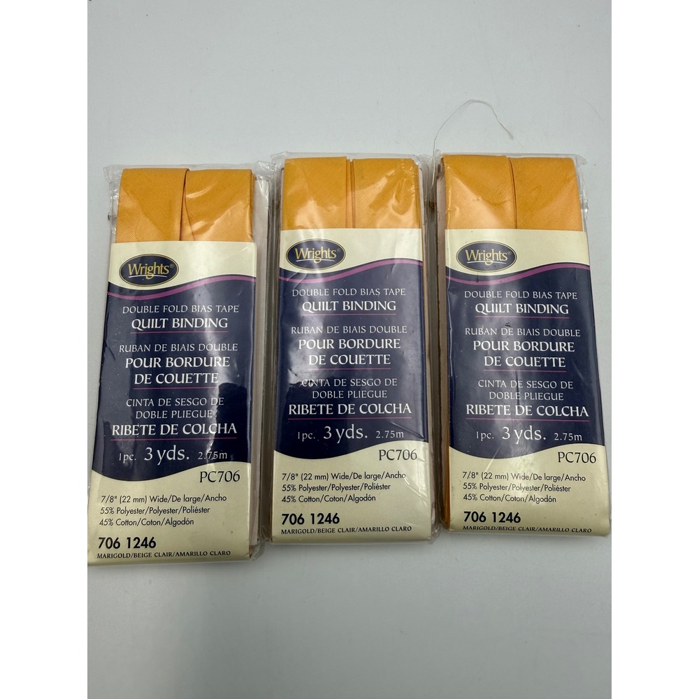 3pk Wrights Marigold Double Fold Bias Tape Quilt Binding 7/8in x 3yds PC706 1246